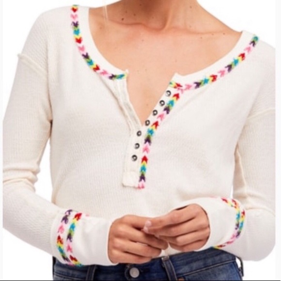 Free People Tops - Free People Cream Rainbow Thermal Shirt NWOT Med